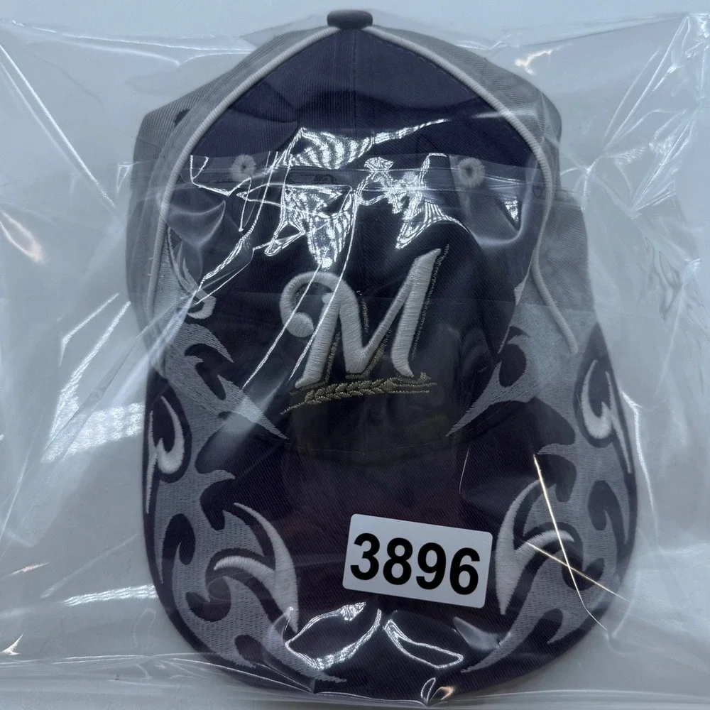 New Era‎ Milwaukee Brewers Youth Hat Navy Gray Tribal Flame MLB Cap Y2K sun fade